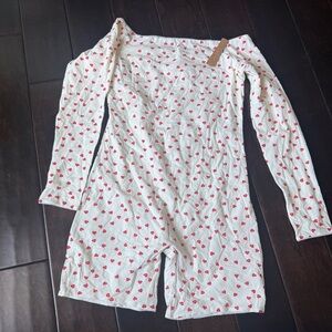 SKIMS Limited Edition White Short Romper with Red Heart Print